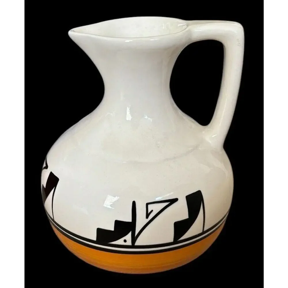 Native American Handmade Large Glazed Pottery Jug Vase Navajo ARTIST SIGNED